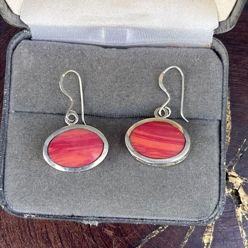 Pink Gemstone Dangle Earrings Vintage Southwestern Desert Jewelry